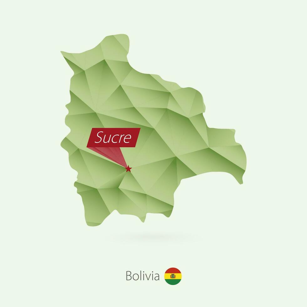 Green gradient low poly map of Bolivia with capital Sucre vector