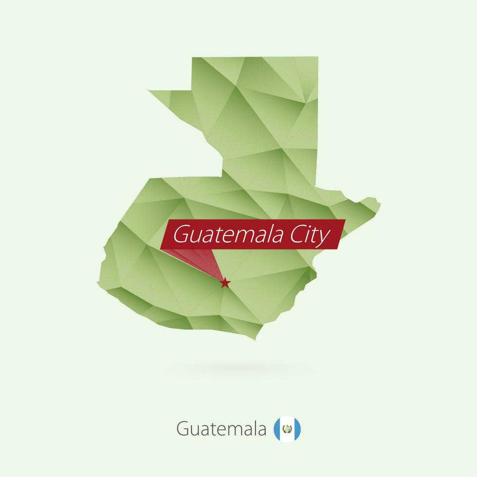 Green gradient low poly map of Guatemala with capital Guatemala City vector