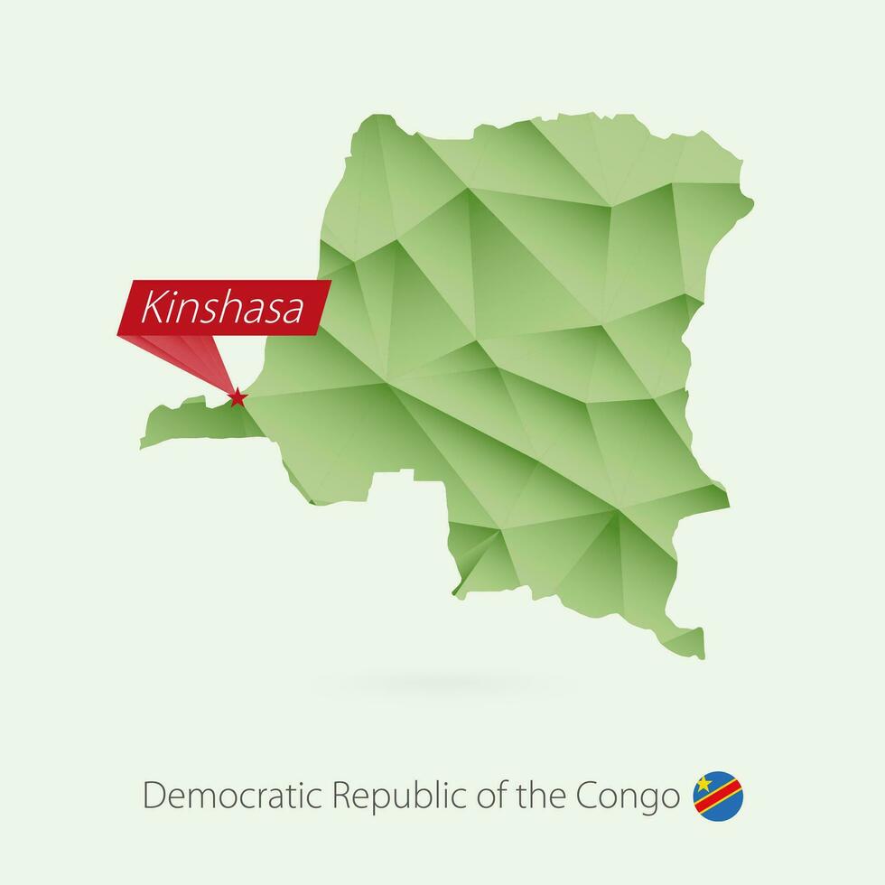 verde degradado bajo escuela politécnica mapa de Dr congo con capital Kinshasa vector