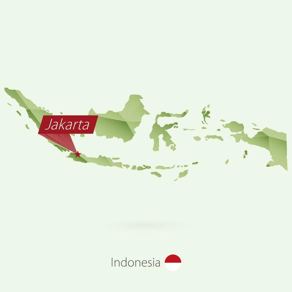 Green gradient low poly map of Indonesia with capital Jakarta vector