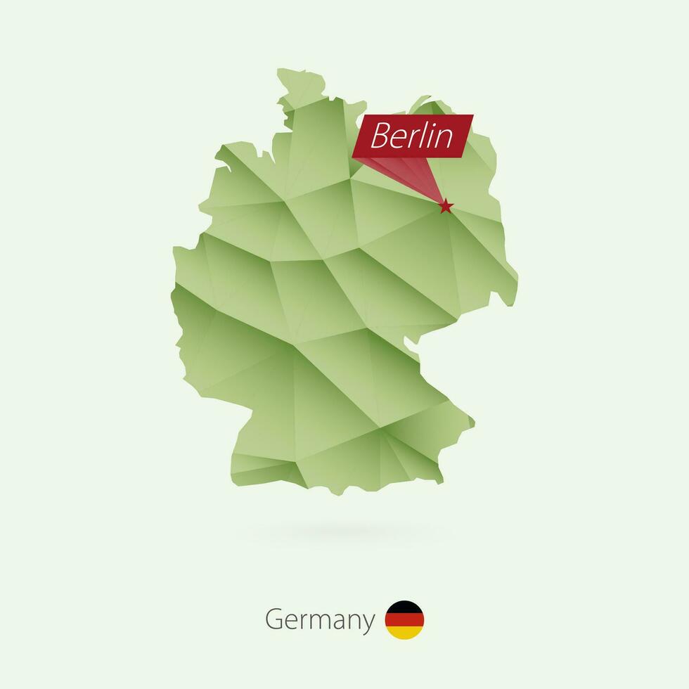 Green gradient low poly map of Germany with capital Berlin vector