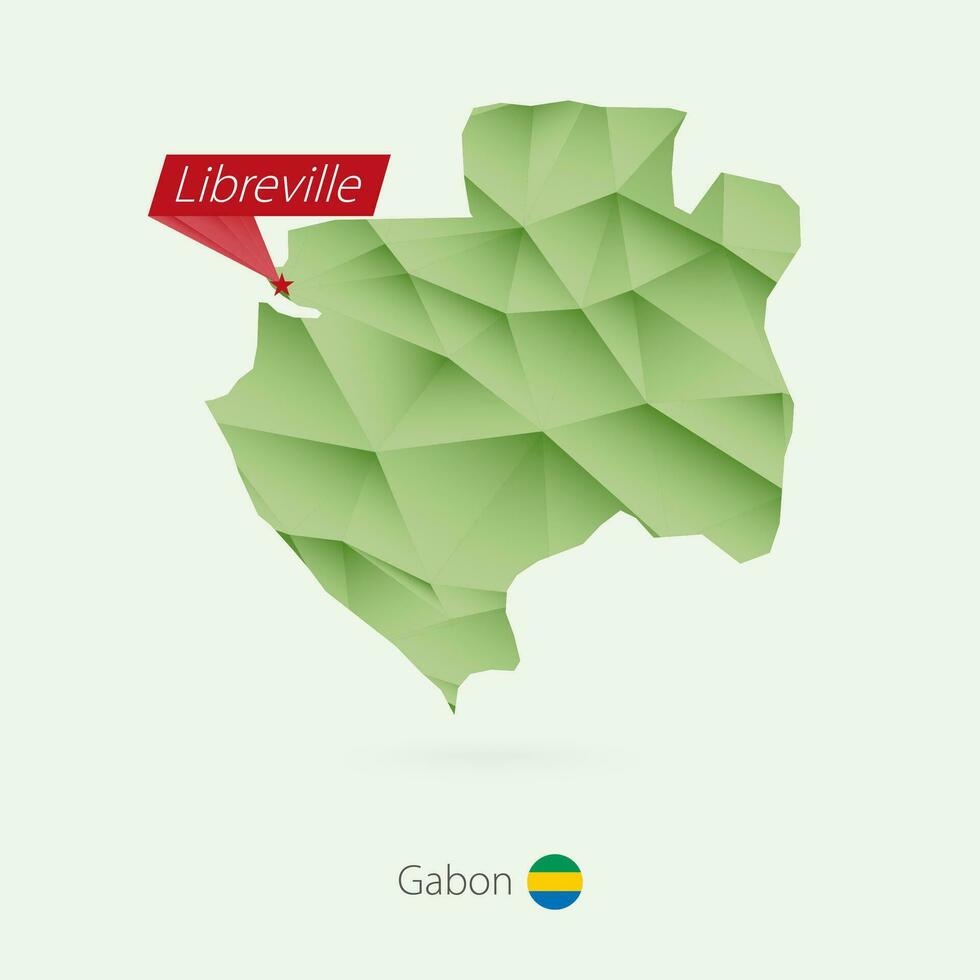 Green gradient low poly map of Gabon with capital Libreville vector