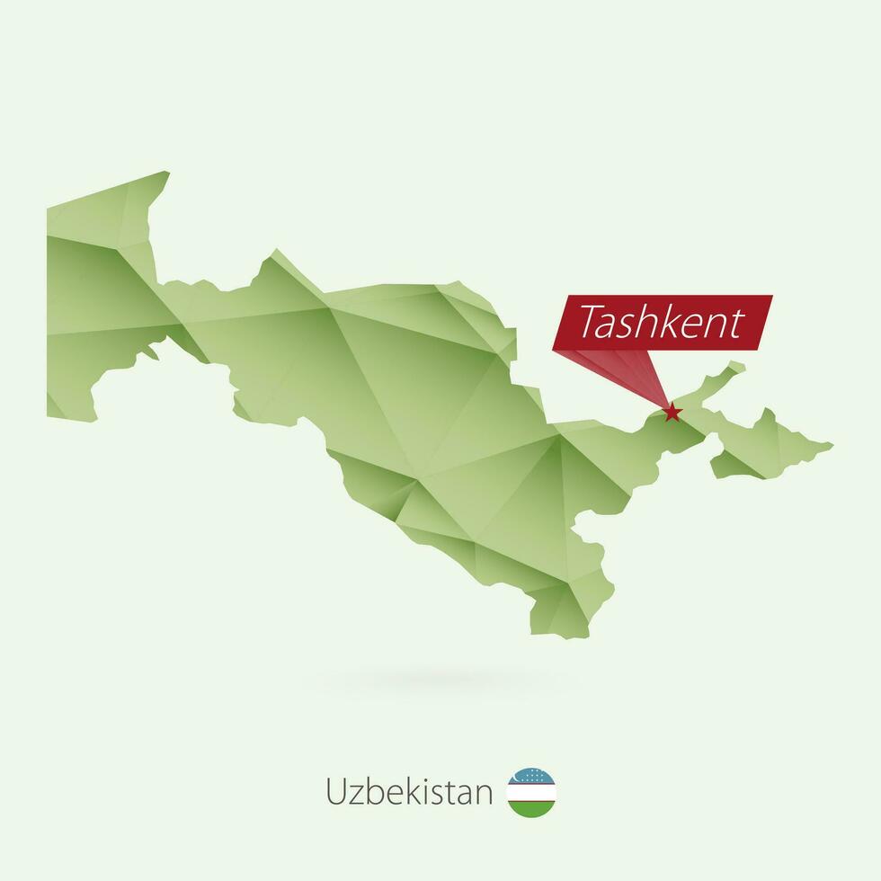 Green gradient low poly map of Uzbekistan with capital Tashkent vector