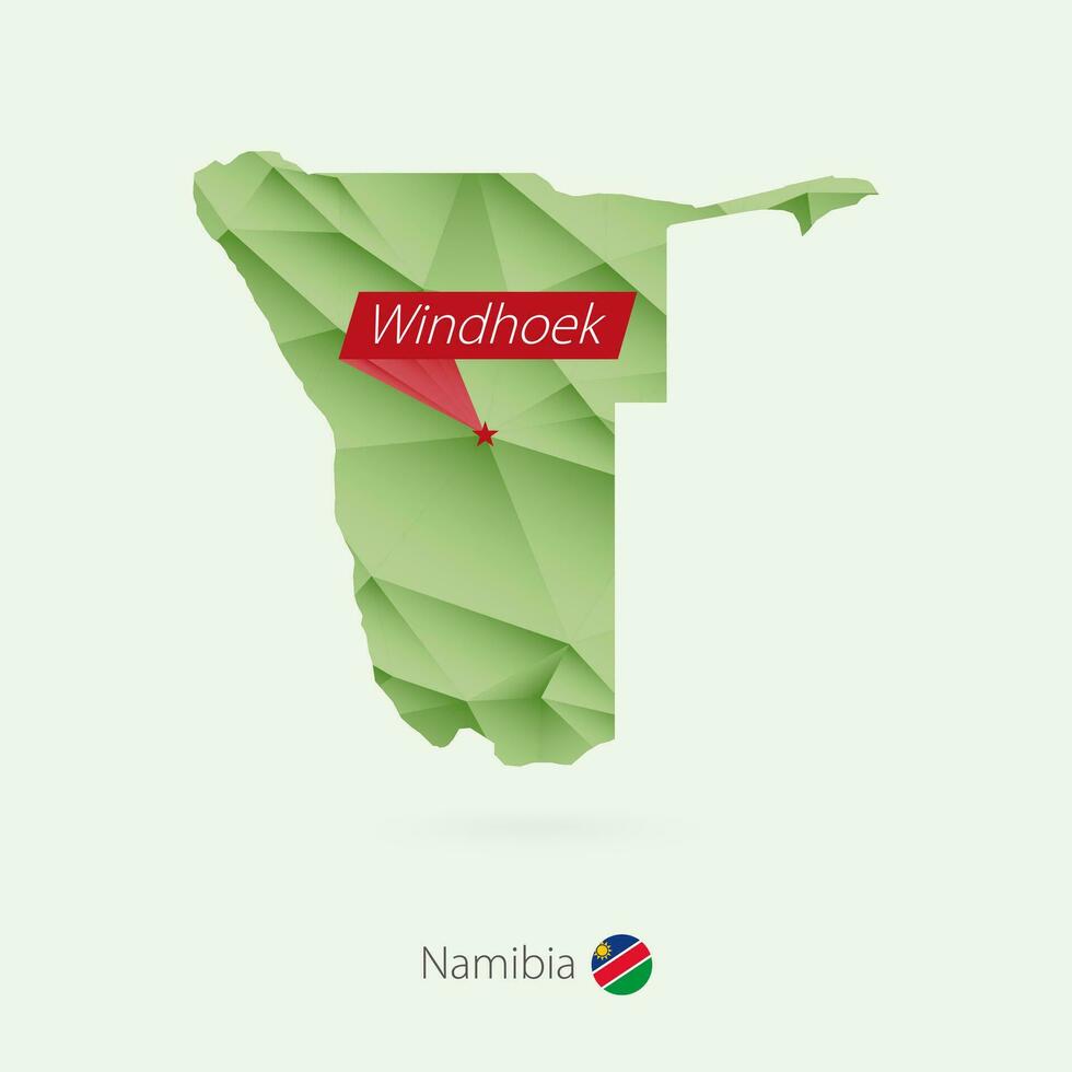 Green gradient low poly map of Namibia with capital Windhoek vector