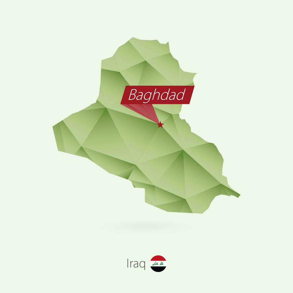 verde degradado bajo escuela politécnica mapa de Irak con capital Bagdad vector