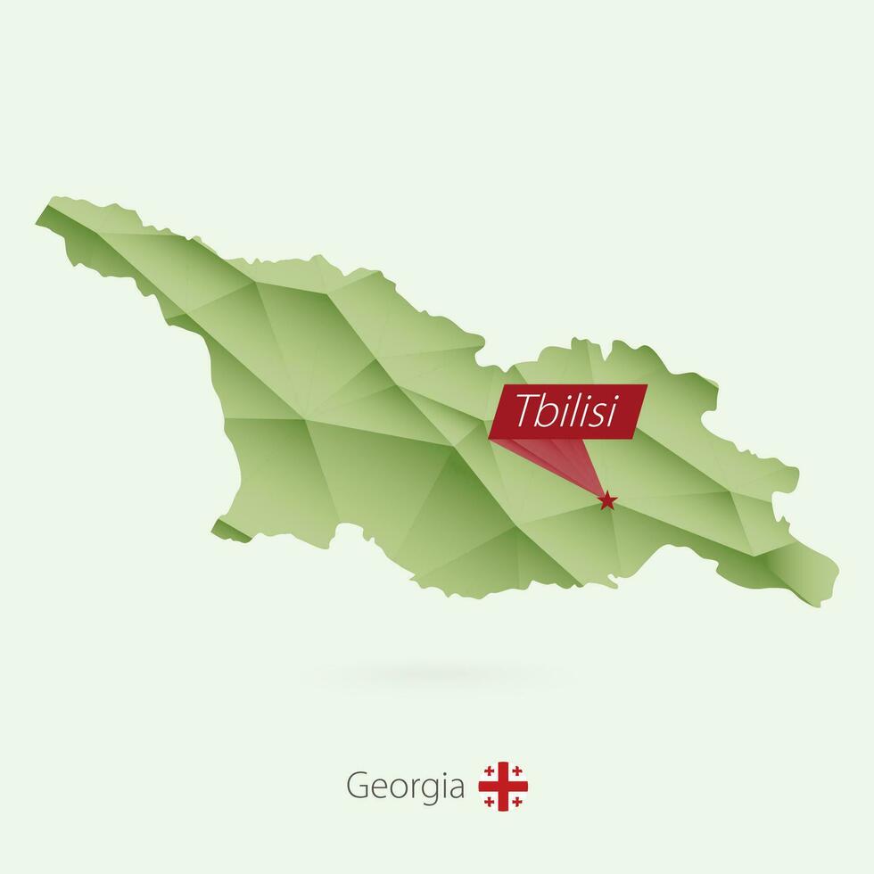 Green gradient low poly map of Georgia with capital Tbilisi vector