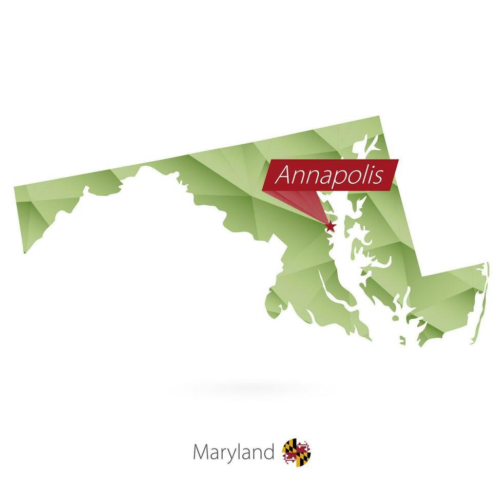 verde degradado bajo escuela politécnica mapa de Maryland con capital annapolis vector