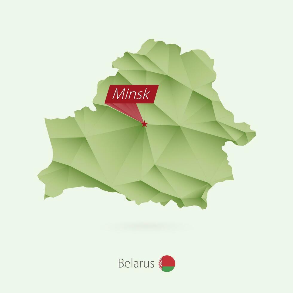 Green gradient low poly map of Belarus with capital Minsk vector