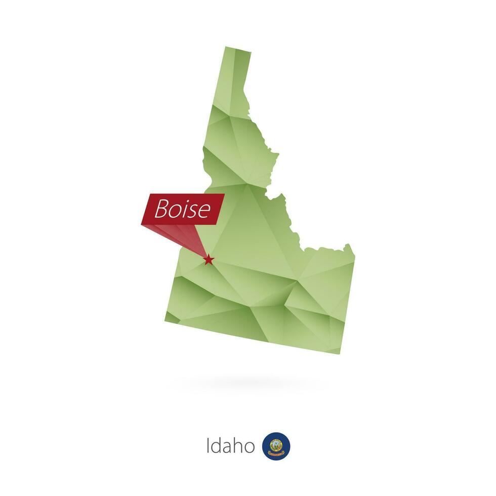 Green gradient low poly map of Idaho with capital Boise vector