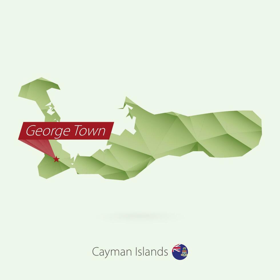 Green gradient low poly map of Cayman Islands with capital George Town vector