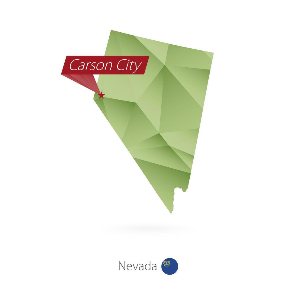 Green gradient low poly map of Nevada with capital Carson City vector