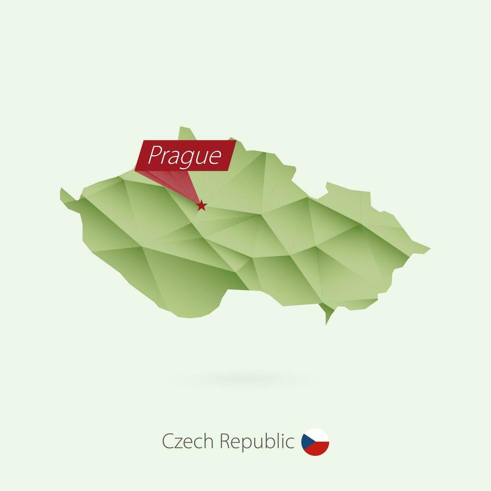 Green gradient low poly map of Czech Republic with capital Prague vector