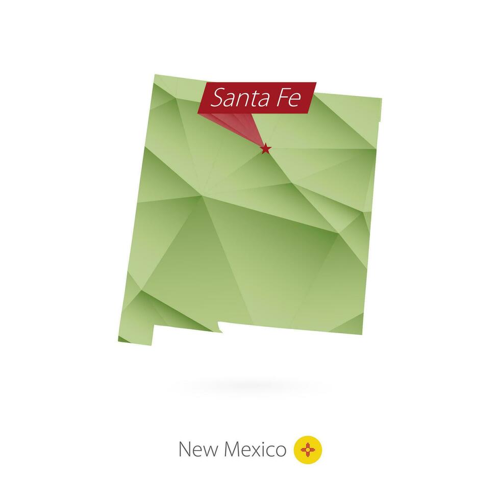 Green gradient low poly map of New Mexico with capital Santa Fe vector