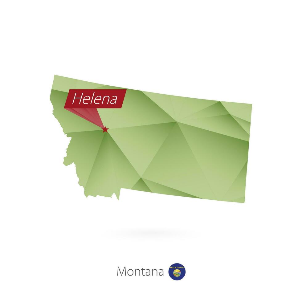 Green gradient low poly map of Montana with capital Helena vector