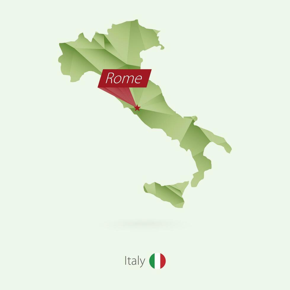 Green gradient low poly map of Italy with capital Rome vector