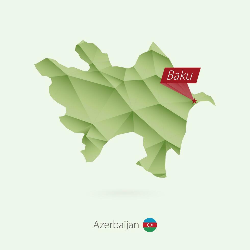 Green gradient low poly map of Azerbaijan with capital Baku vector