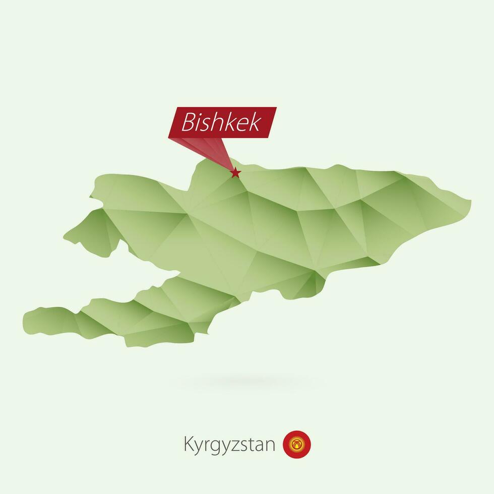 Green gradient low poly map of Kyrgyzstan with capital Bishkek vector