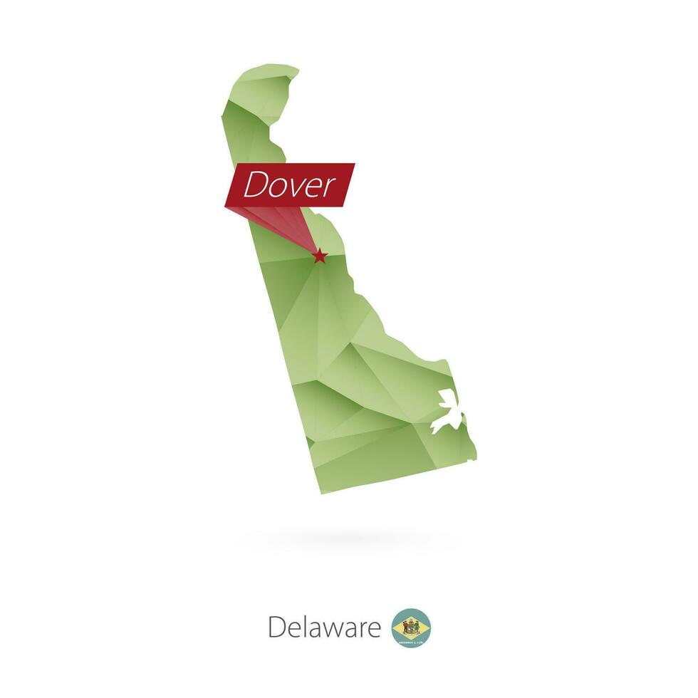 Green gradient low poly map of Delaware with capital Dover vector