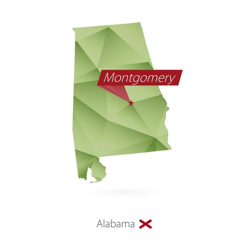 Green gradient low poly map of Alabama with capital Montgomery vector