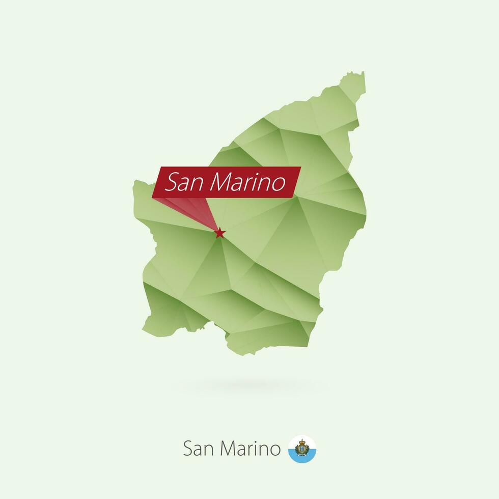 Green gradient low poly map of San Marino with capital San Marino vector