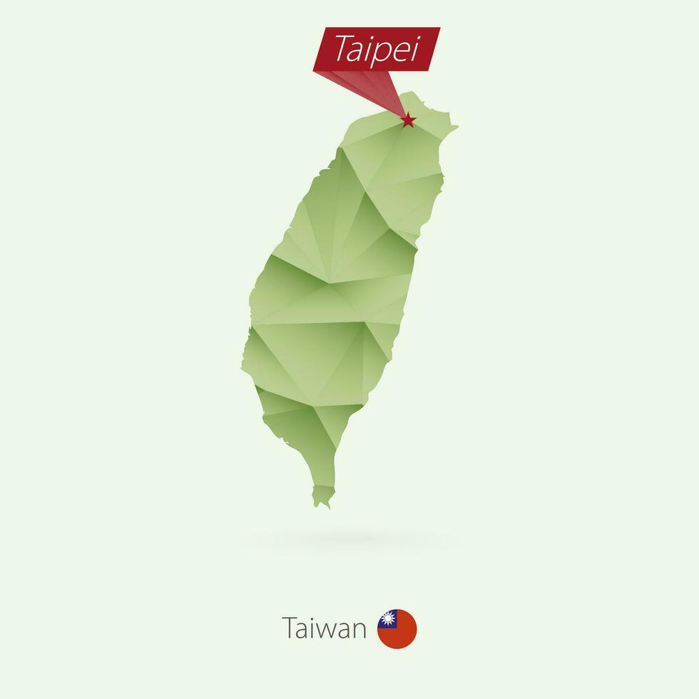 Green gradient low poly map of Taiwan with capital Taipei vector