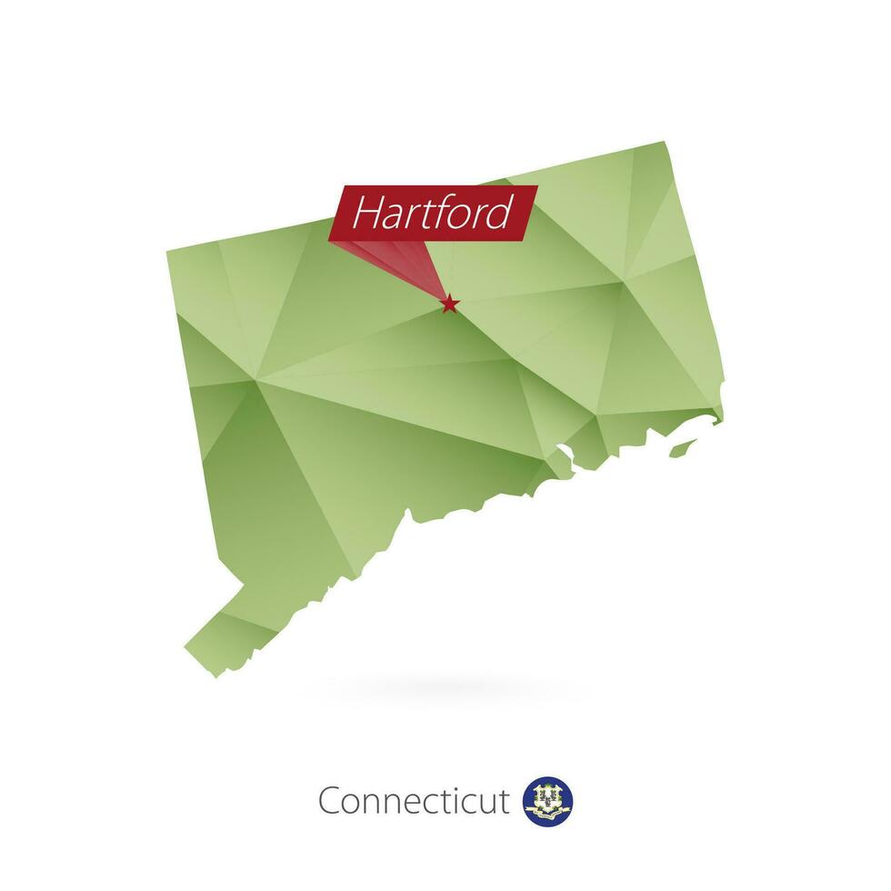 Green gradient low poly map of Connecticut with capital Hartford vector