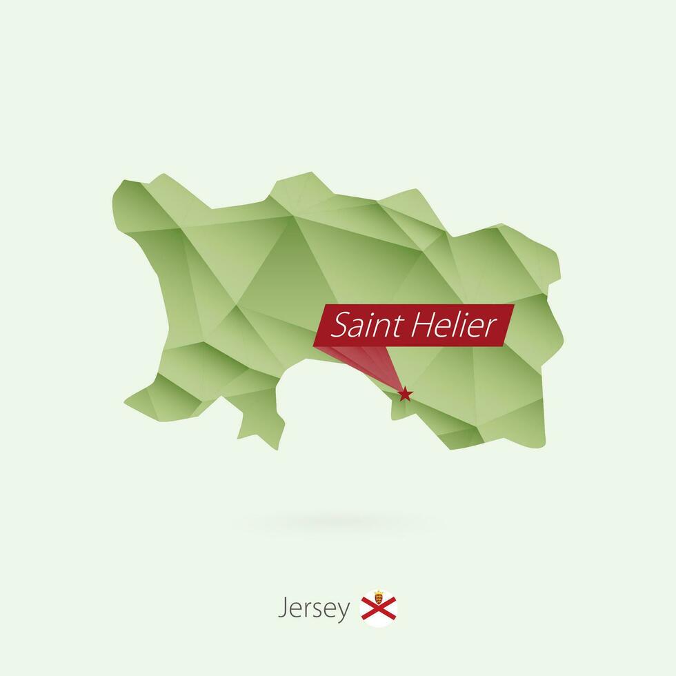 verde degradado bajo escuela politécnica mapa de jersey con capital Santo helier vector