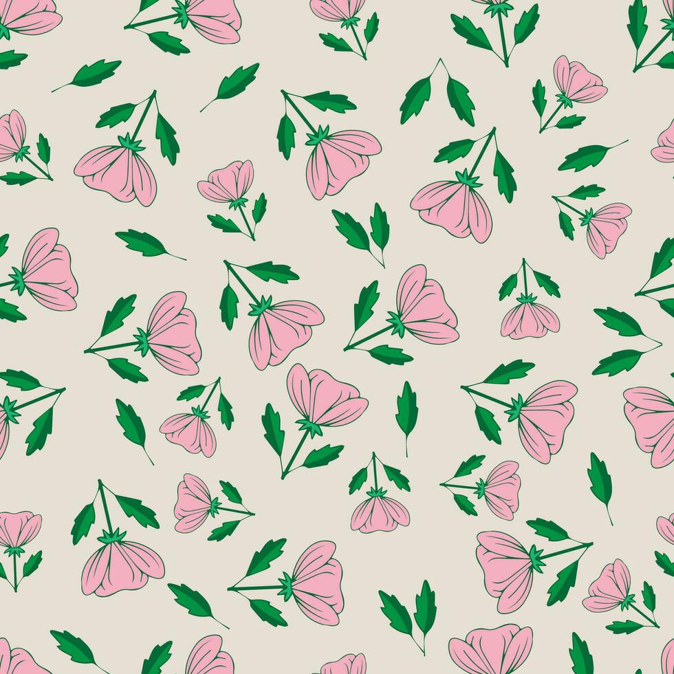 Pink Floral Seamless Pattern Design Vector Illustration