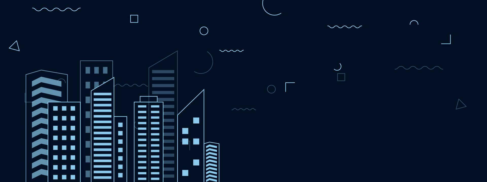 Business development real estate investment concept with building on dark blue background. Vector illustration.