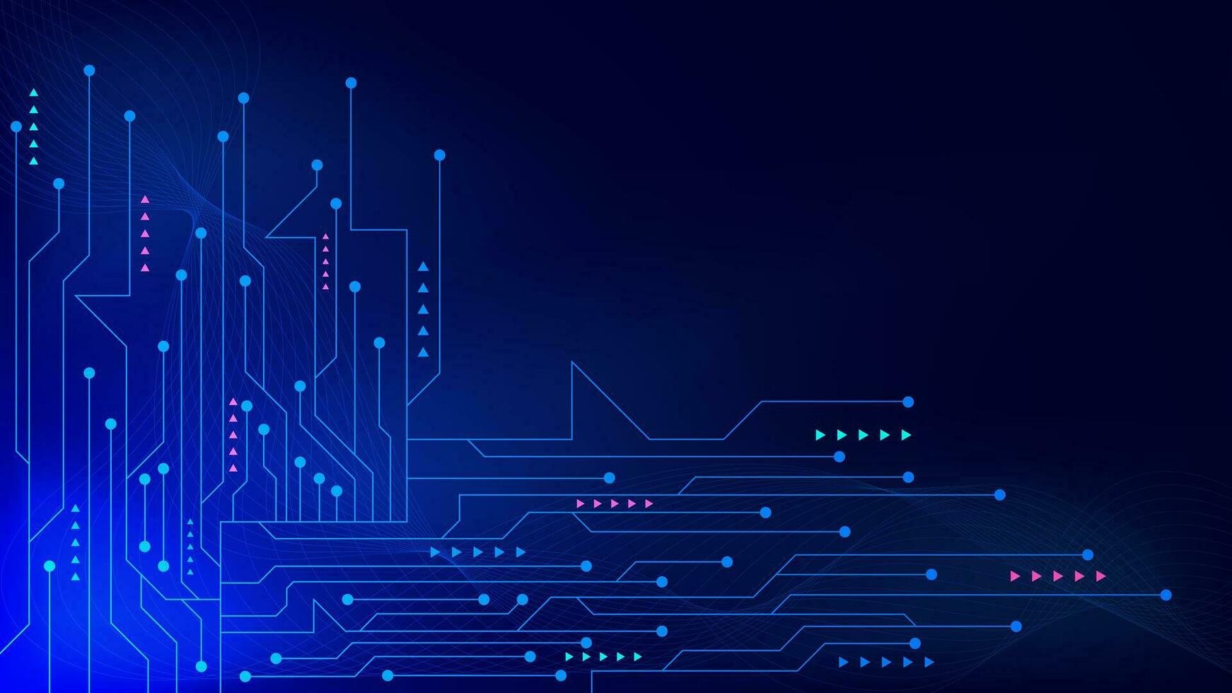 Futuristic circuit board technology. Blue cyber circuit, network connection, digital tech and modern communication concept background. Vector illustration.