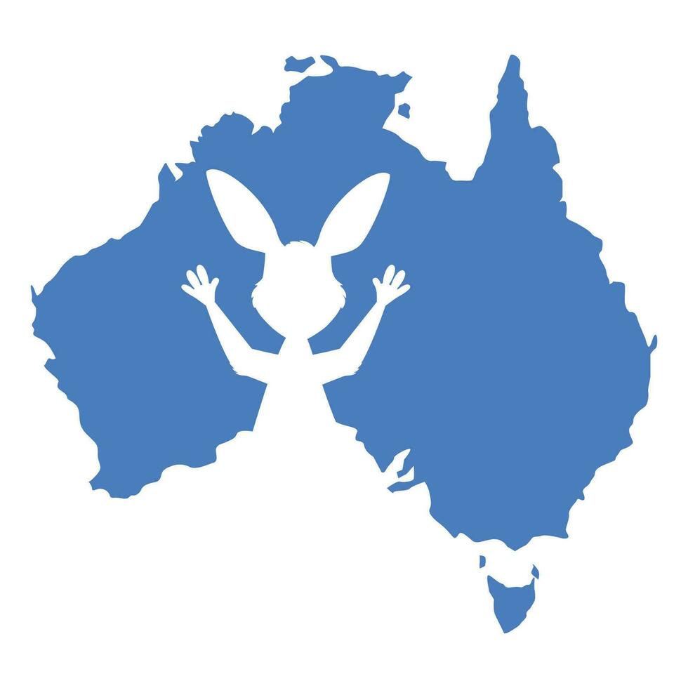 Cute kangaroo cut out from blue map of Australia vector