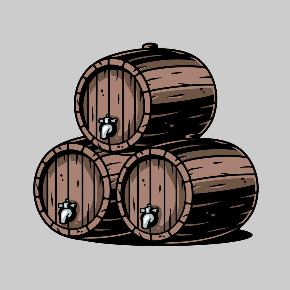 Wooden barrel for beer wine whisky bar vector