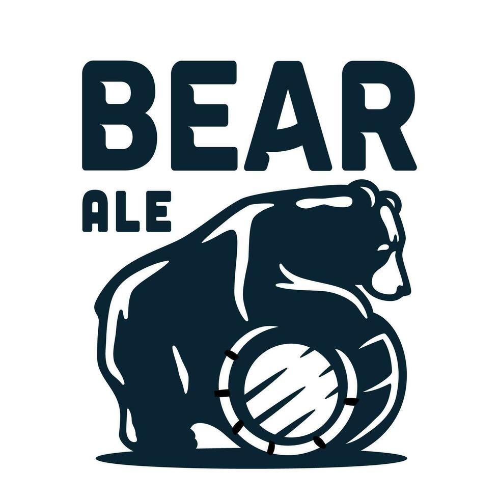 Bear with wood barrel of craft beer for bar or pab vector