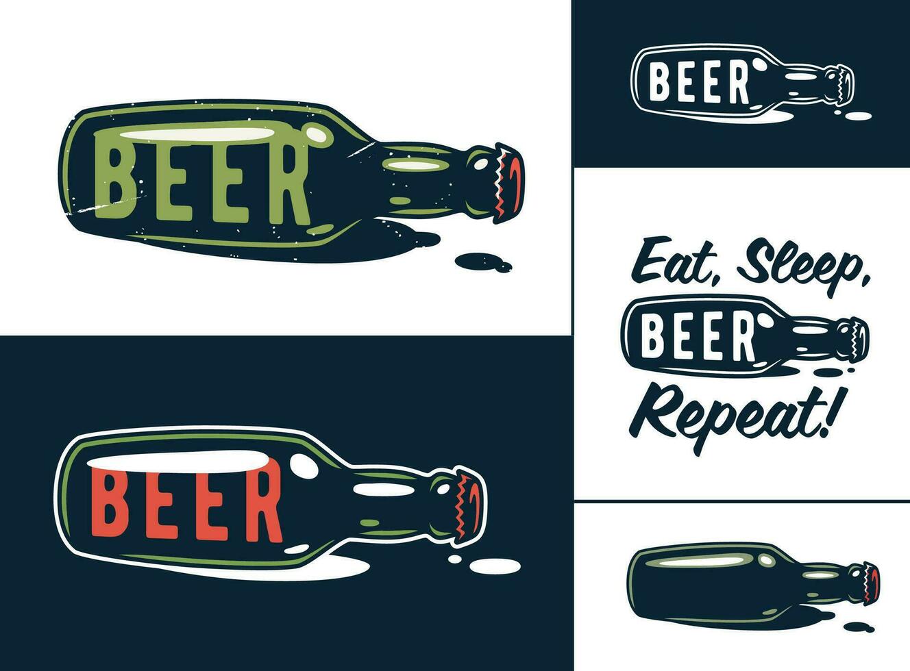 Set of print or emblem with beer bottle and cap vector