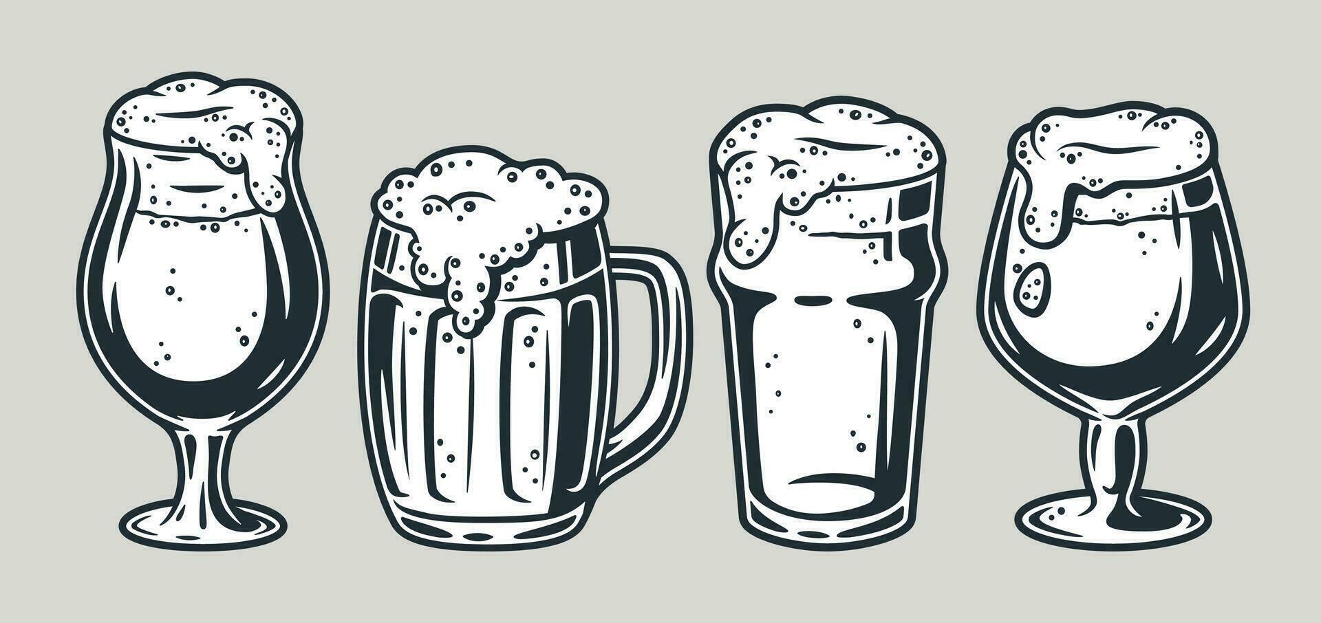 Set of beer mug with foam bar menu vector