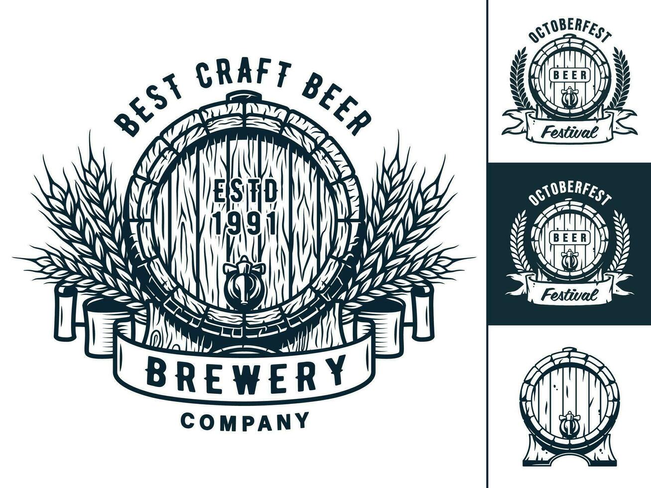 Set of wooden barrel emblem for beer or whisky bar vector