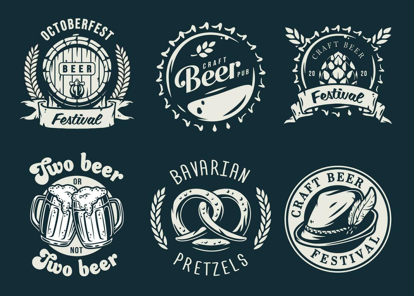 Set of emblems with beer barrel, hop and mug vector