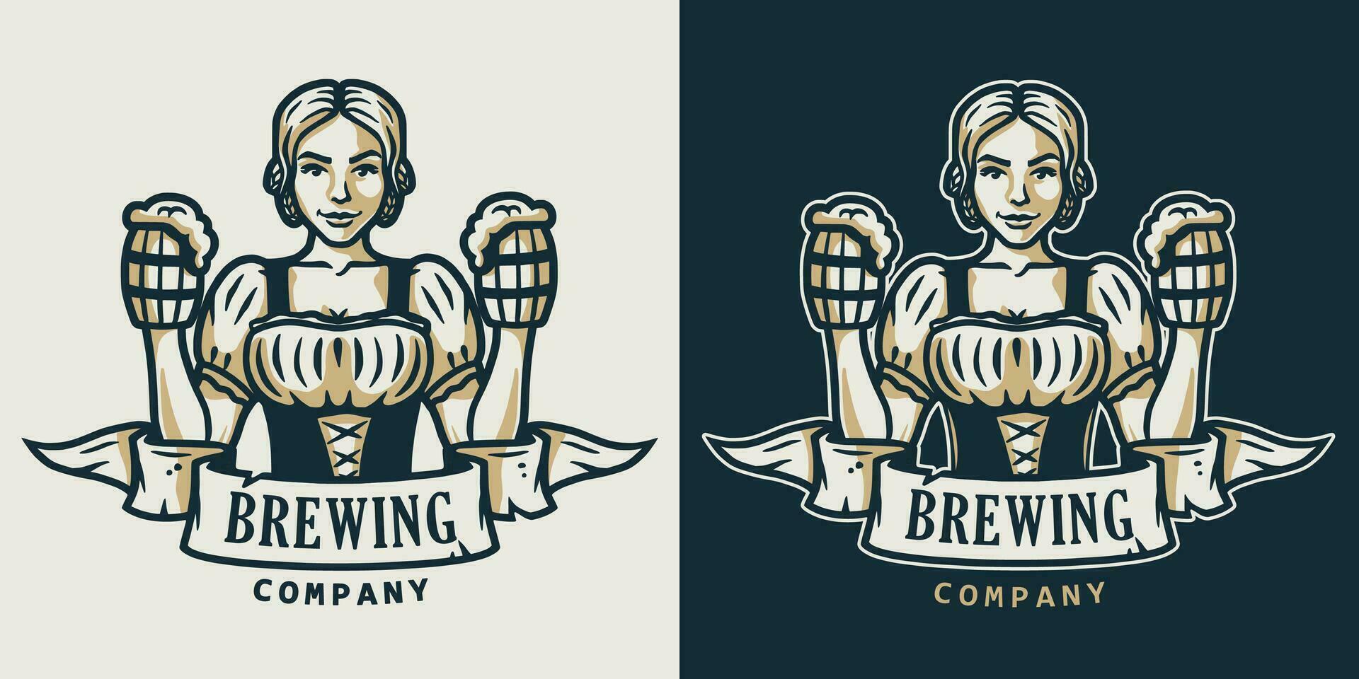 niña con cerveza medio litro. logo para ser muy bar o pub vector