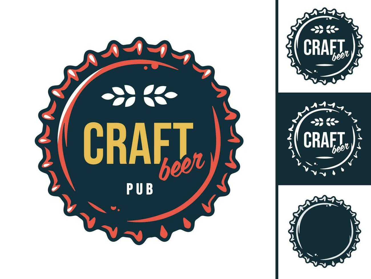 Set of emblem or logo with craft beer metal cork vector