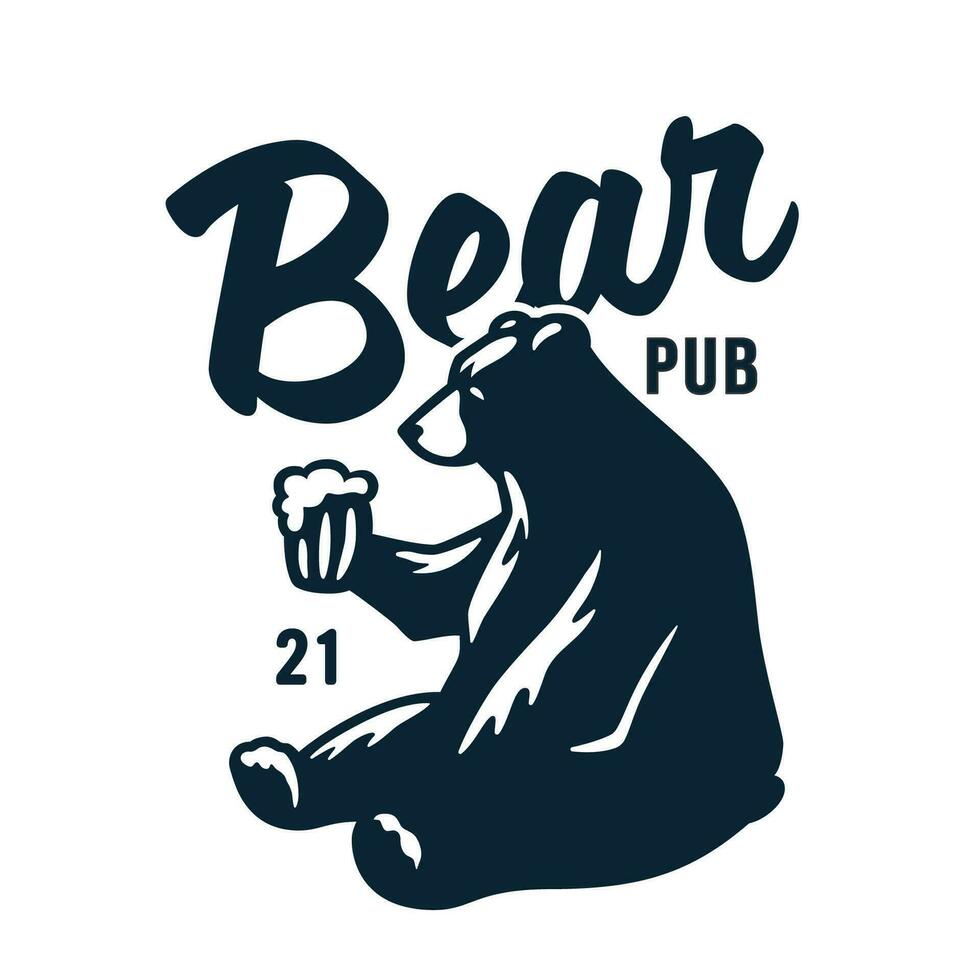 Bear with mug of craft beer for bar or pab vector