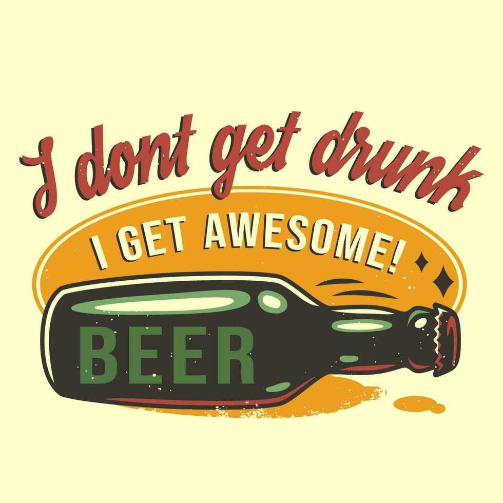 camiseta impresión con acostado cerveza botella y gorra vector