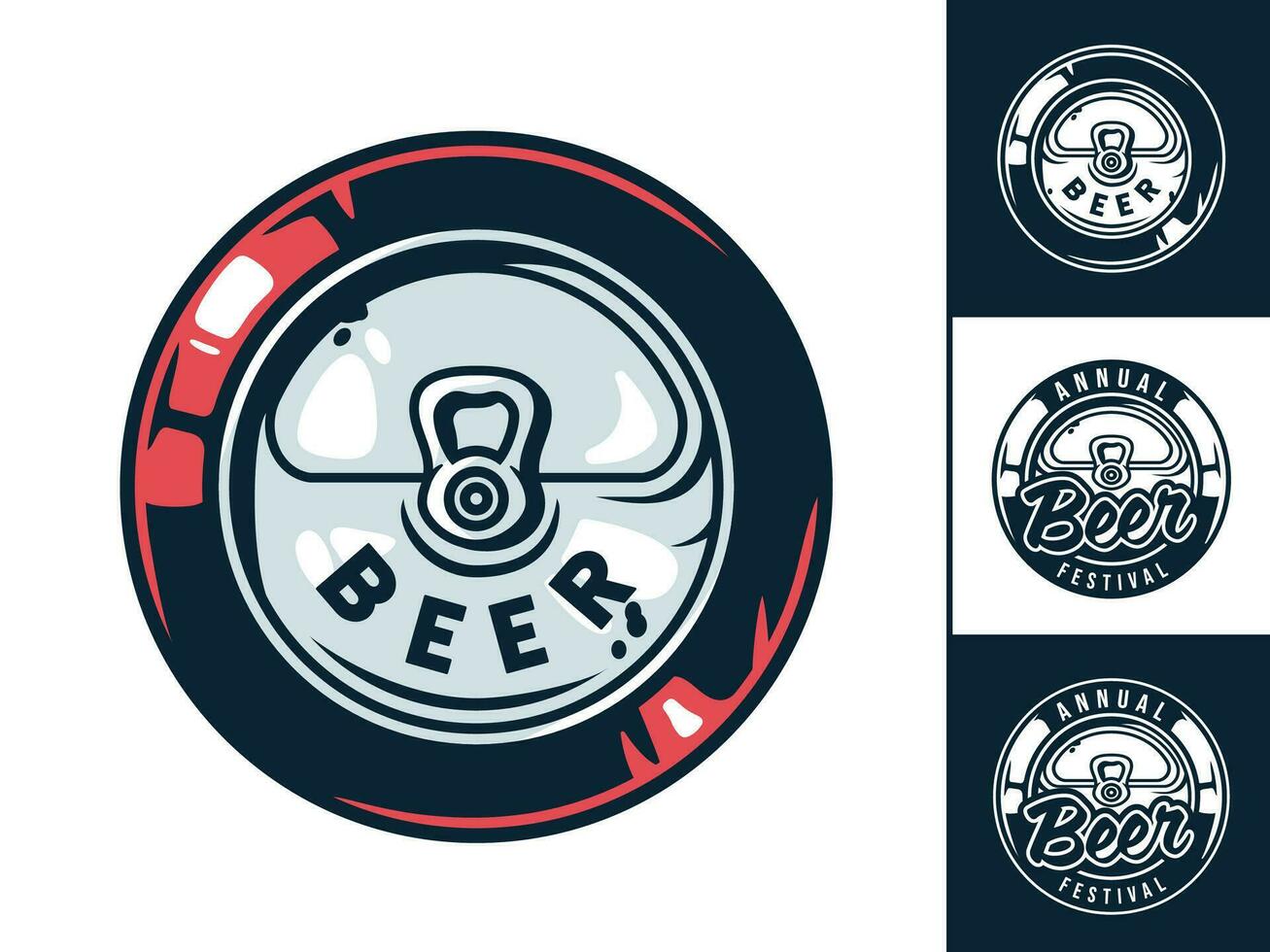 Set of emblem with beer crumpled can for pub vector