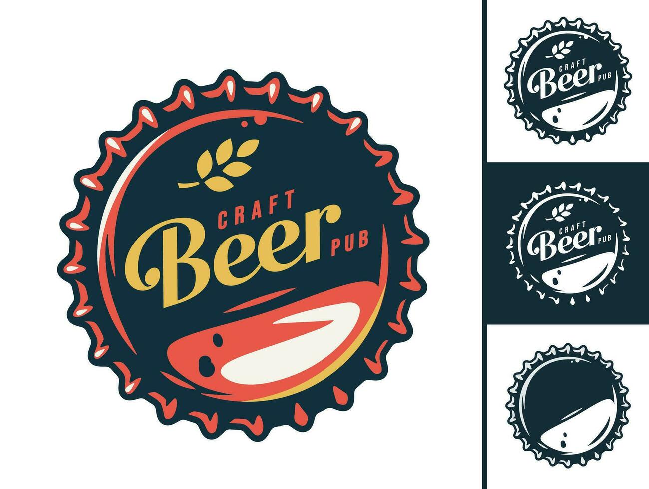 Set of emblem or logo with craft beer metal cork vector