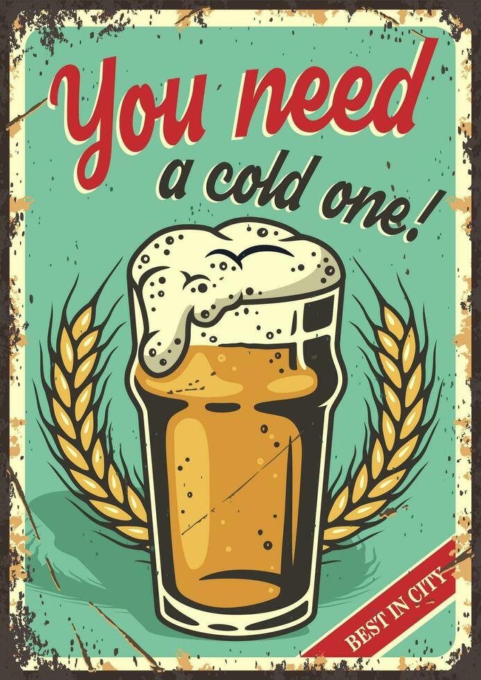 Retro poster with beer mug with foam vector
