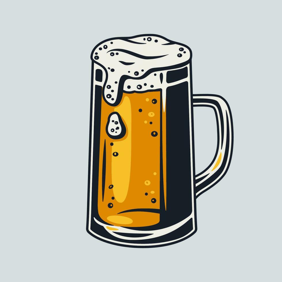 Colored beer mug with foam bar menu vector