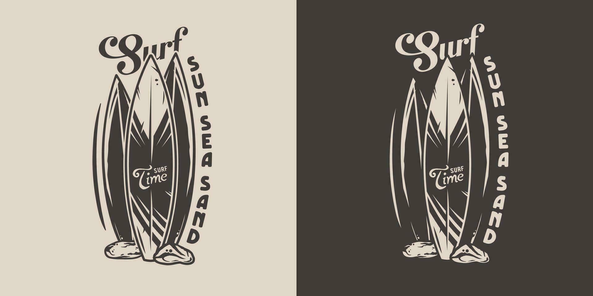 Surf board for surfing. Graphic hawaii surfboard vector