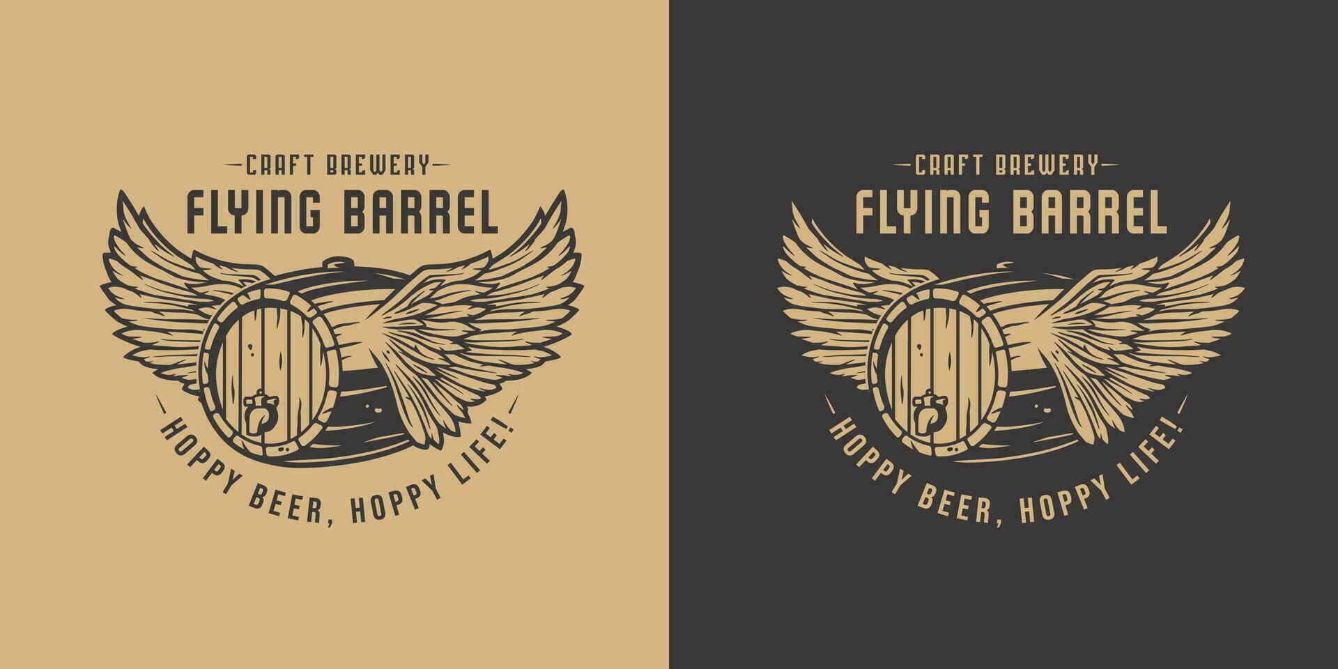 Beer fly barrel with wings for bar. Beer design vector