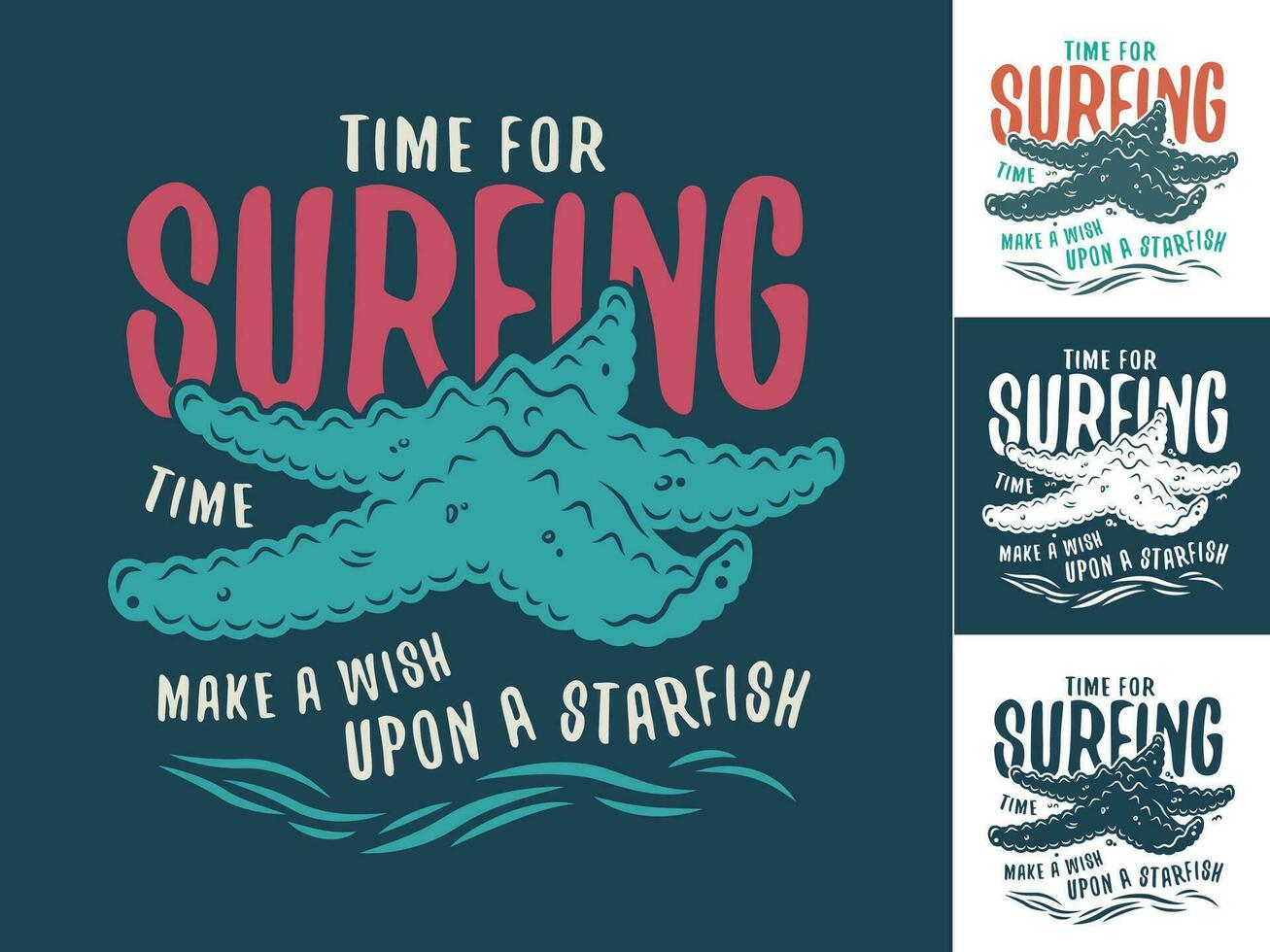 Print set of starfish on surfing coast marine star vector