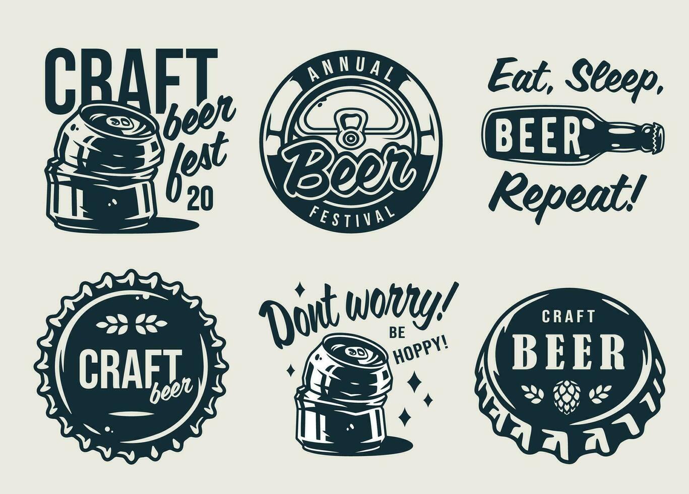 Emblems with craft beer barrel, hop and bottle vector