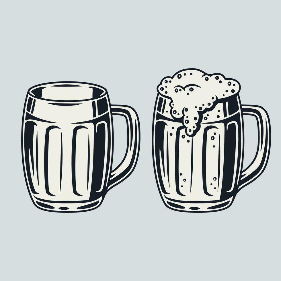 Set of beer mug with foam bar menu vector